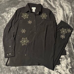 Quacker Factory Black Velvet Pant Set with Gold Snowflake Accents